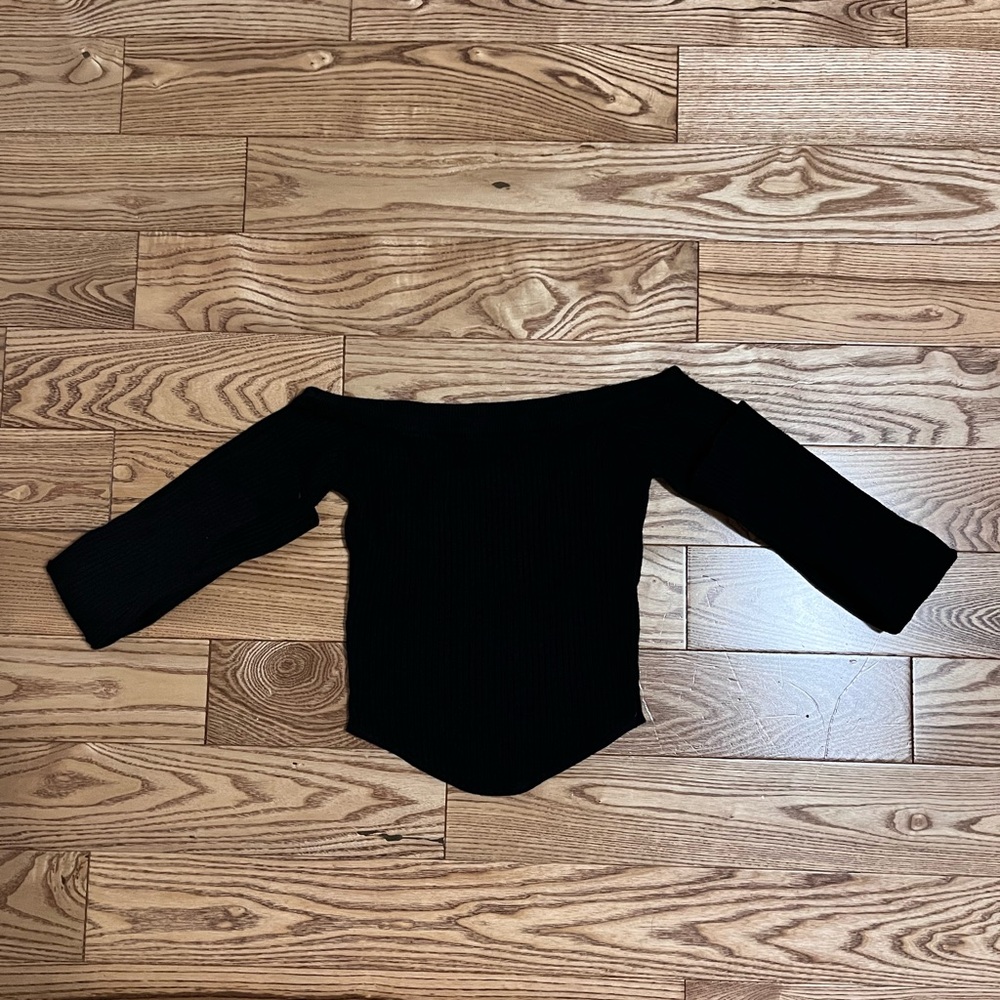 Garage Black Ribbed Off-Shoulder Knit Top
